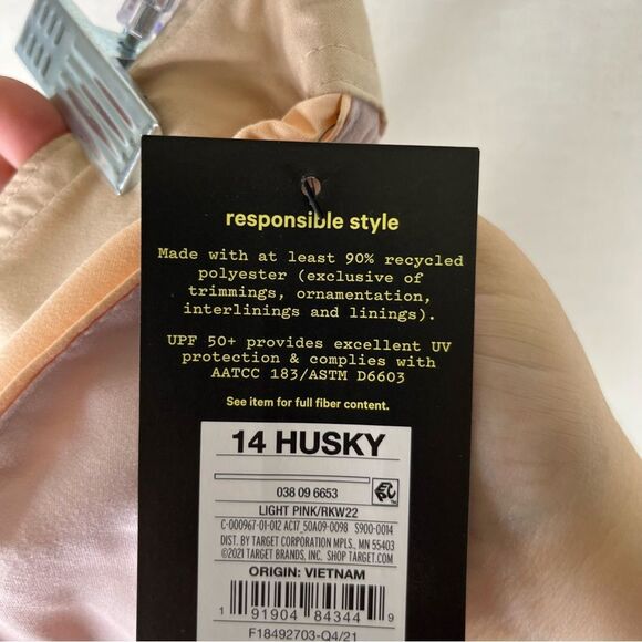 Art Class Swim Trunks Boys Pink Colorblock UPF 50+ Drawstring Shorts 14 Husky - Picture 6 of 6